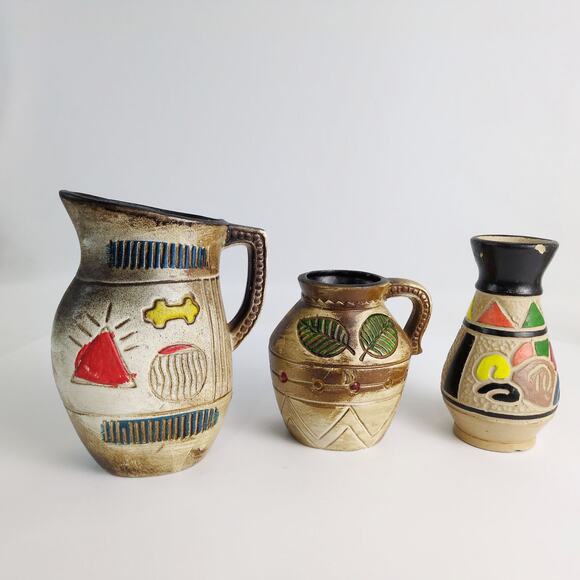 Vtg 5pc Set Native American Indian Southwestern Ceramic Pottery Vase & Pitchers - Picture 4 of 8